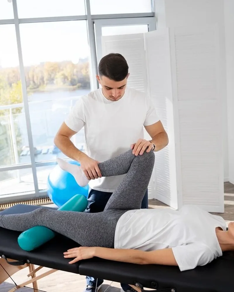 Doctor of Physical Therapy guiding a patient through a balance and gaze test